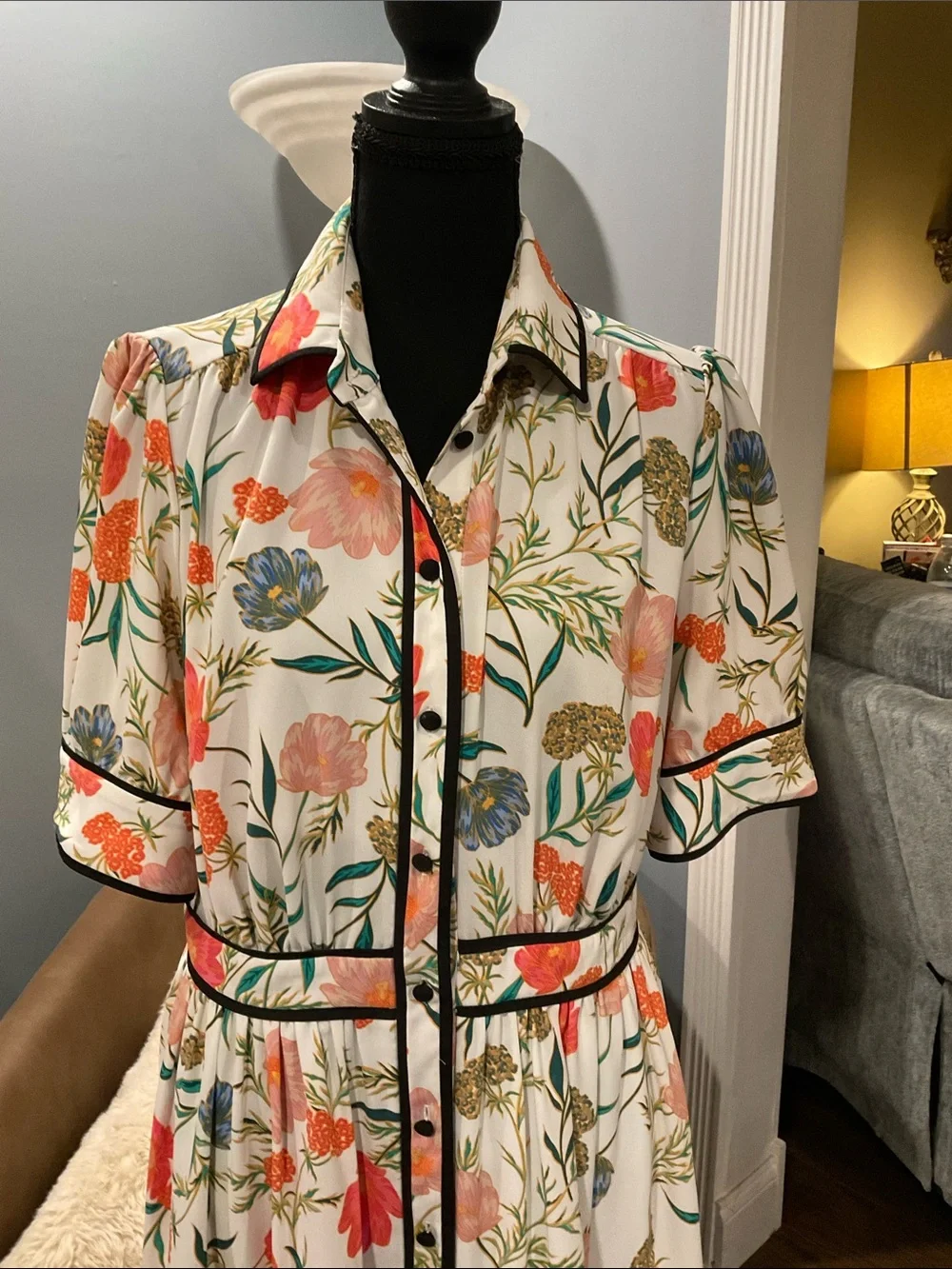 Kate Spade Picnic Perfect Blossom Womens Size 10 Tiered Ruffle Sleeve Shirtdress